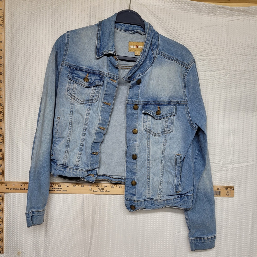 Red Star Light Wash Denim Trucker Jacket Womens Small Blue Button Front